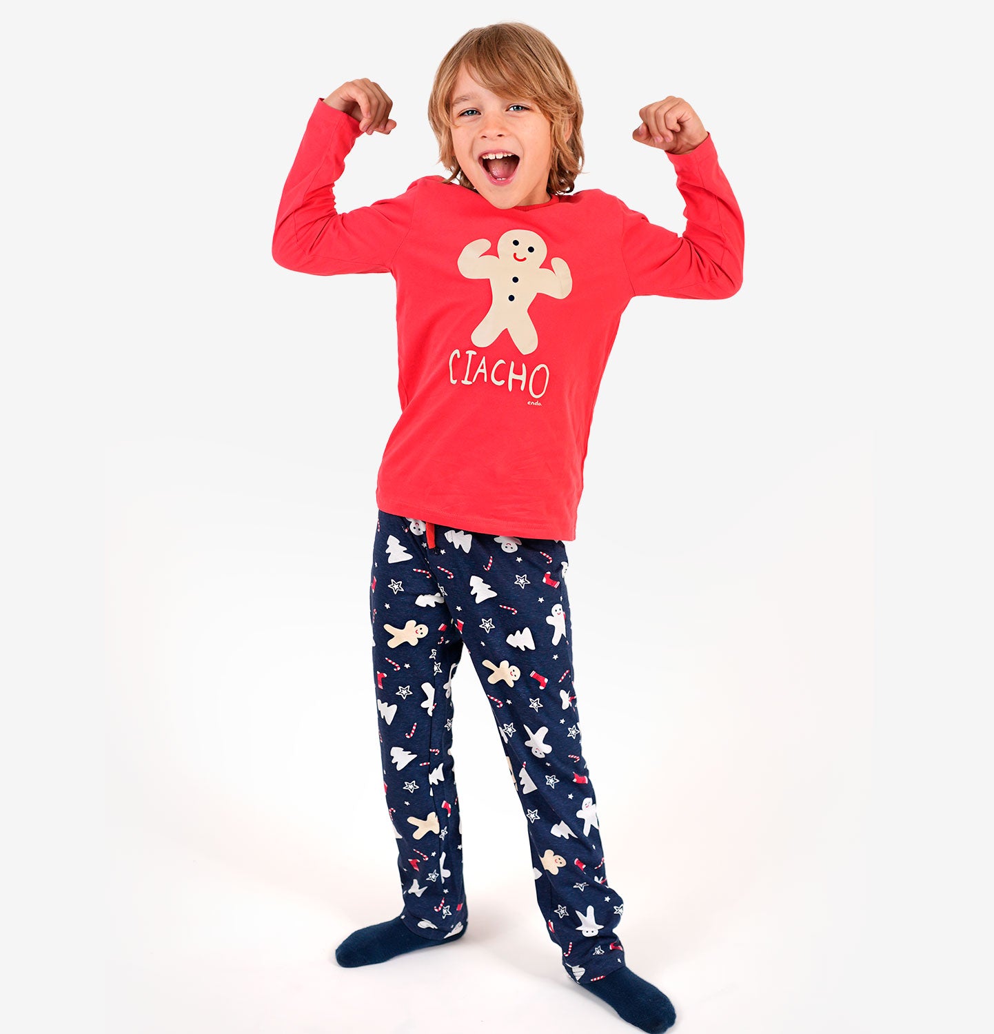 Piżama z długim rękawem dla chłopca, z napisem "CIACHO", czerwona 9-13 lat