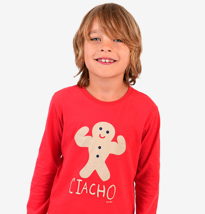 Piżama z długim rękawem dla chłopca, z napisem "CIACHO", czerwona 9-13 lat