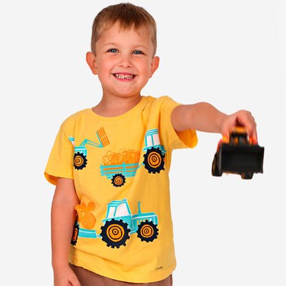T-shirt z krótkim rękawem dla chłopca, z traktorami 3-8 lat