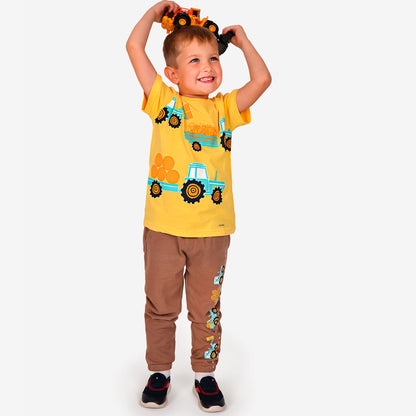 T-shirt z krótkim rękawem dla chłopca, z traktorami 3-8 lat