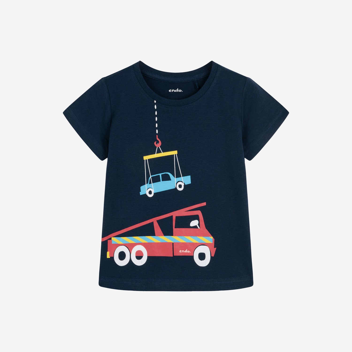 Boy's short-sleeved vehicle T-shirt, navy blue, 3-8 years old