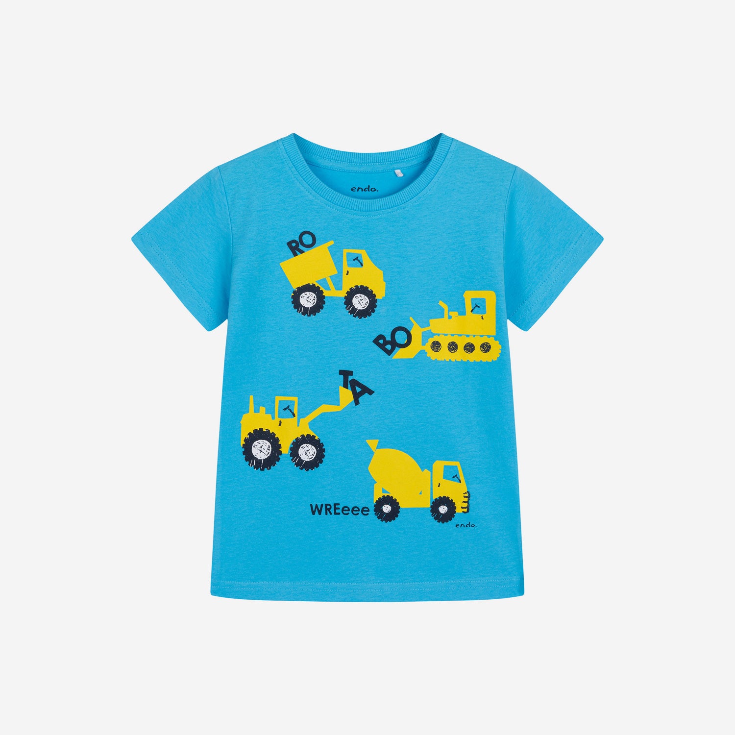 T-shirt z krótkim rękawem dla chłopca, z pojazdami budowlanymi, niebieski 3-8 lat