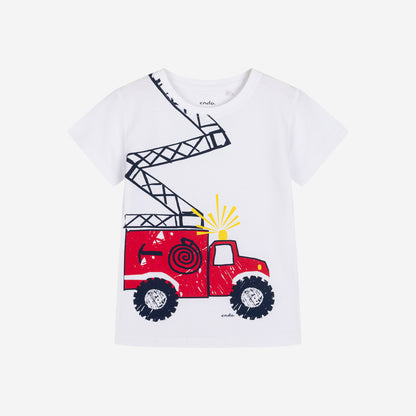 T-shirt z krótkim rękawem dla chłopca, z wozem strażackim 3-8 lat