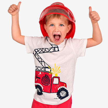 T-shirt z krótkim rękawem dla chłopca, z wozem strażackim 3-8 lat