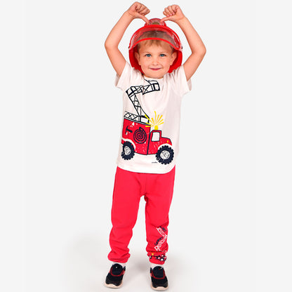 T-shirt z krótkim rękawem dla chłopca, z wozem strażackim 3-8 lat