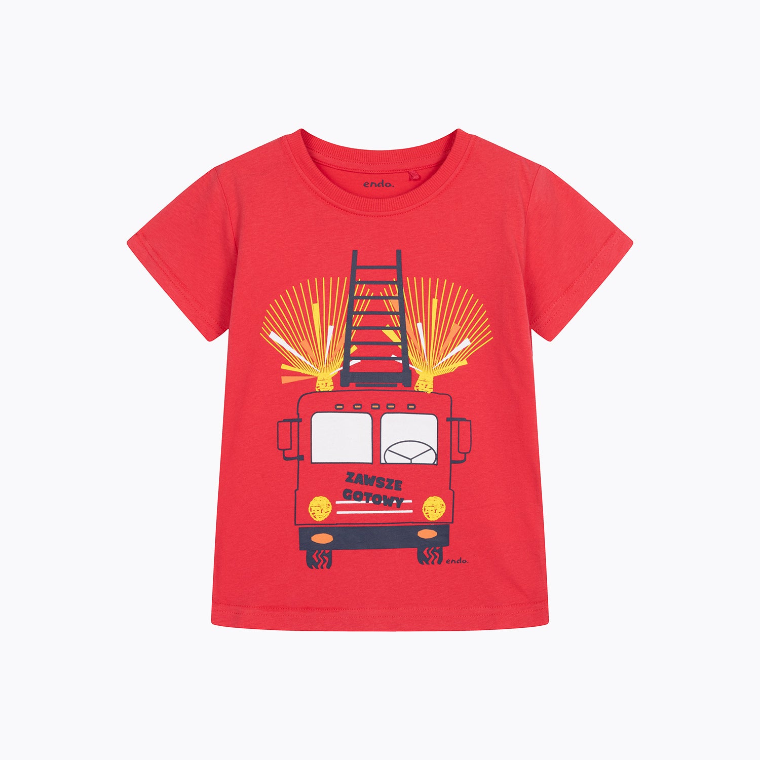 T-shirt z krótkim rękawem dla chłopca, z wozem strażackim, czerwony 2-6 lat