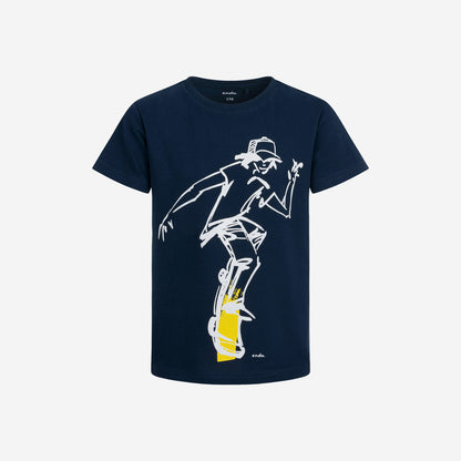 T-shirt z krótkim rękawem dla chłopca, z motywem skate, granatowy 9-13 lat