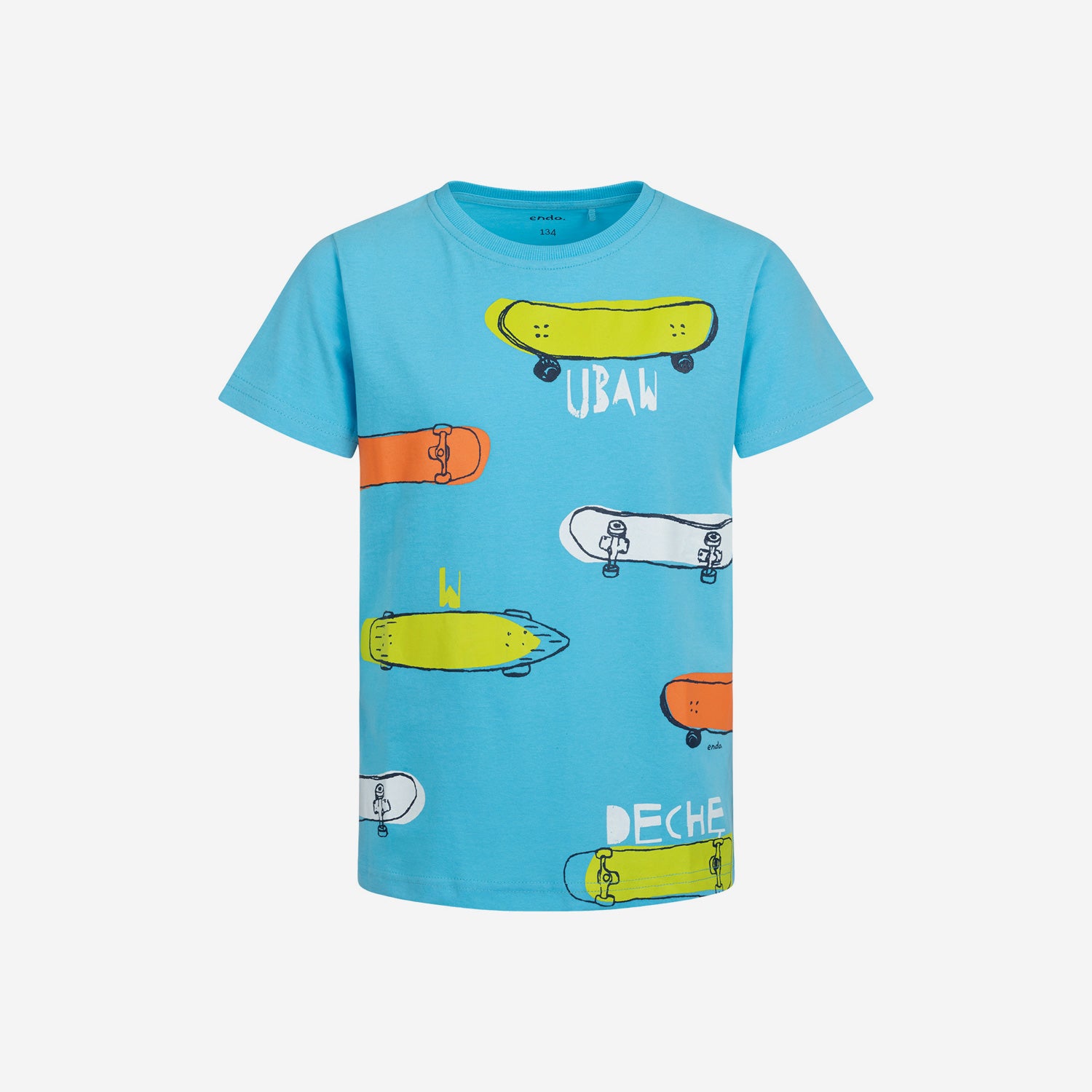 Boy's short-sleeved T-shirt with a skateboard motif, ages 9-13