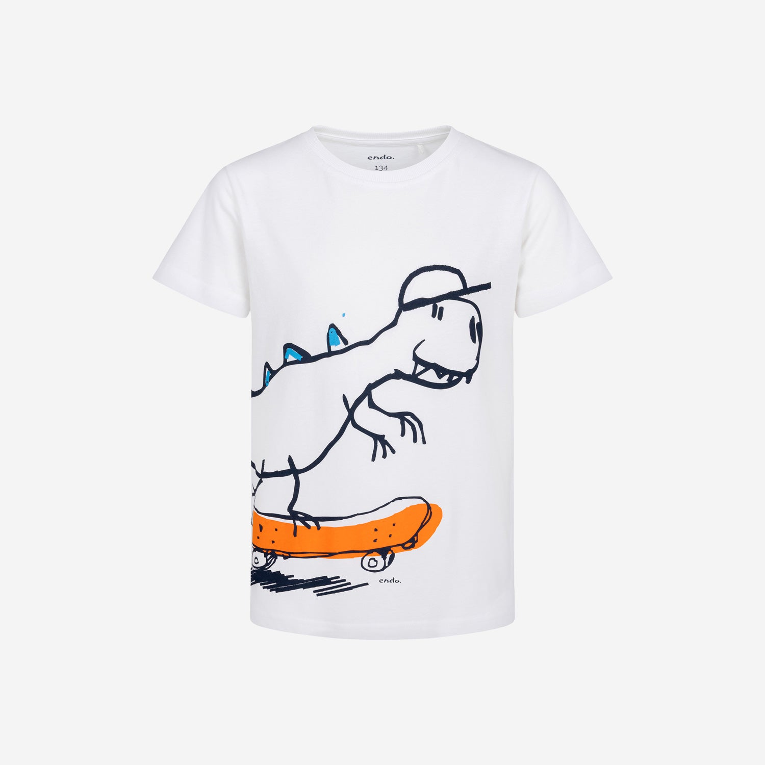 Boy's short-sleeved dinosaur T-shirt, white, 9-13 years old