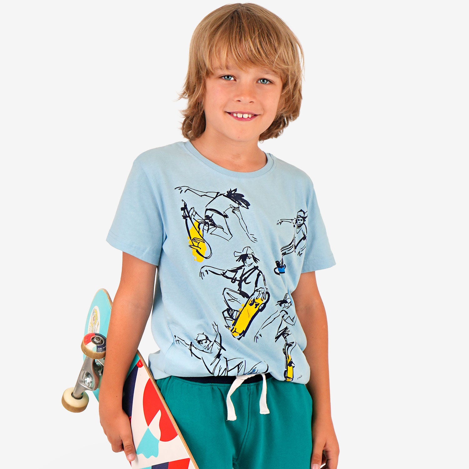 T-shirt z krótkim rękawem dla chłopca, z motywem skate, niebieski 9-13 lat