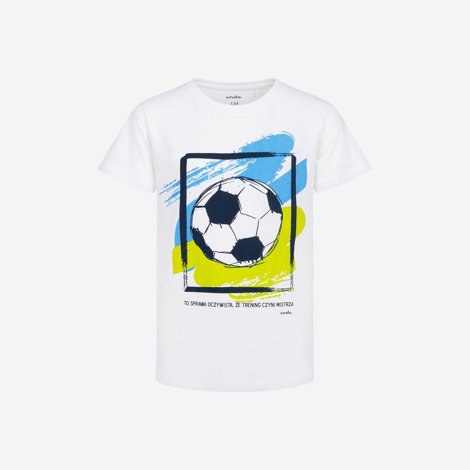 Boy's short-sleeved T-shirt with a football motif, white, 9-13 years old