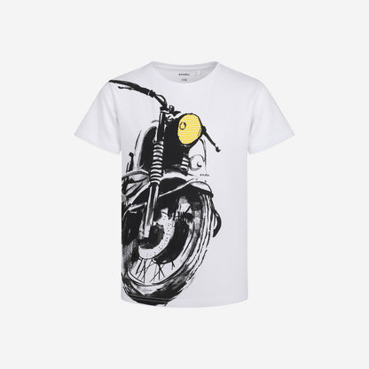 T-shirt z krótkim rękawem dla chłopca, z motocyklem, biały 9-13 lat