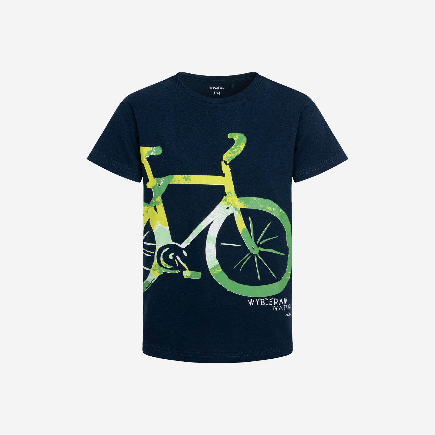 T-shirt z krótkim rękawem dla chłopca, z rowerem, granatowy 9-13 lat