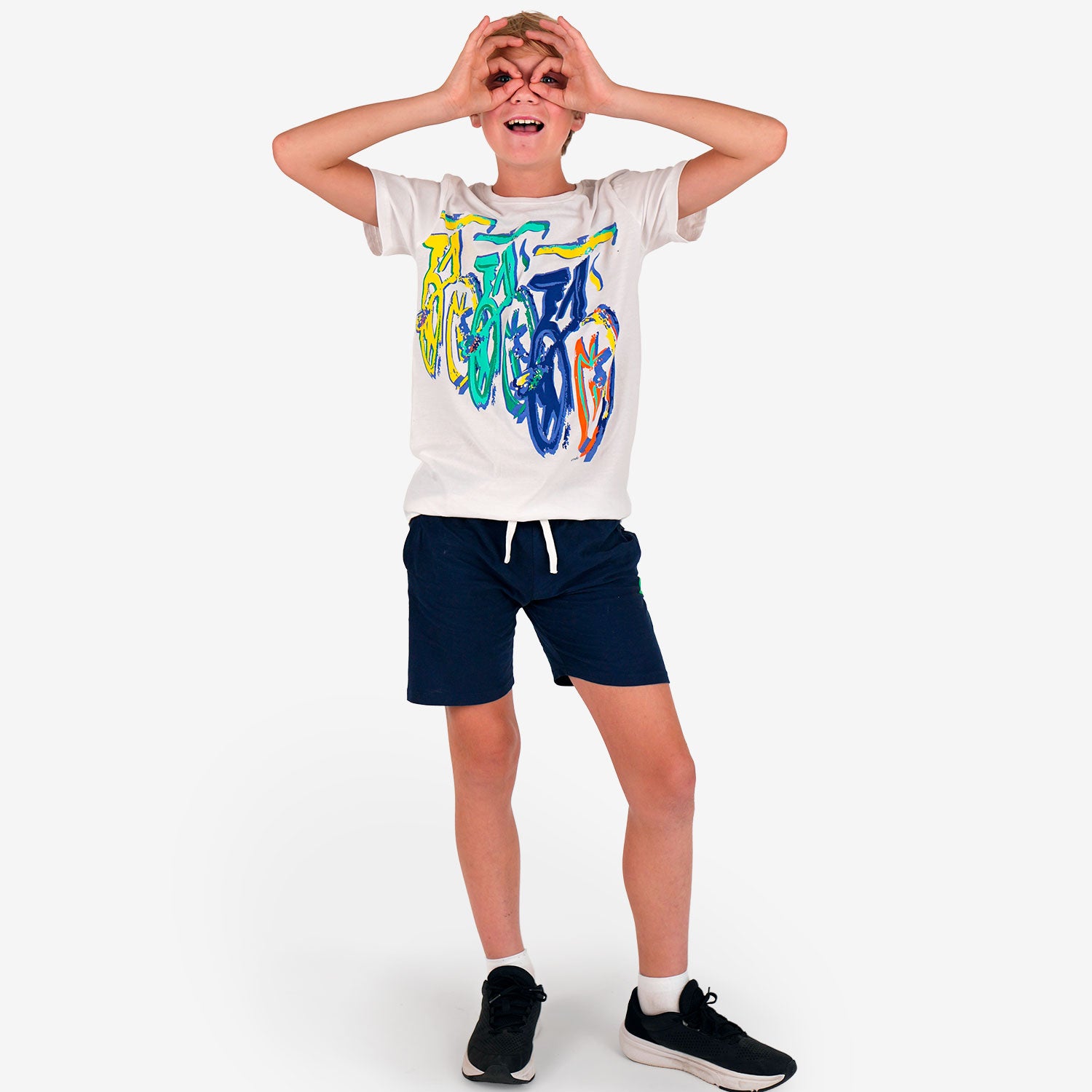 T-shirt z krótkim rękawem dla chłopca, z rowerami, biały 9-13 lat