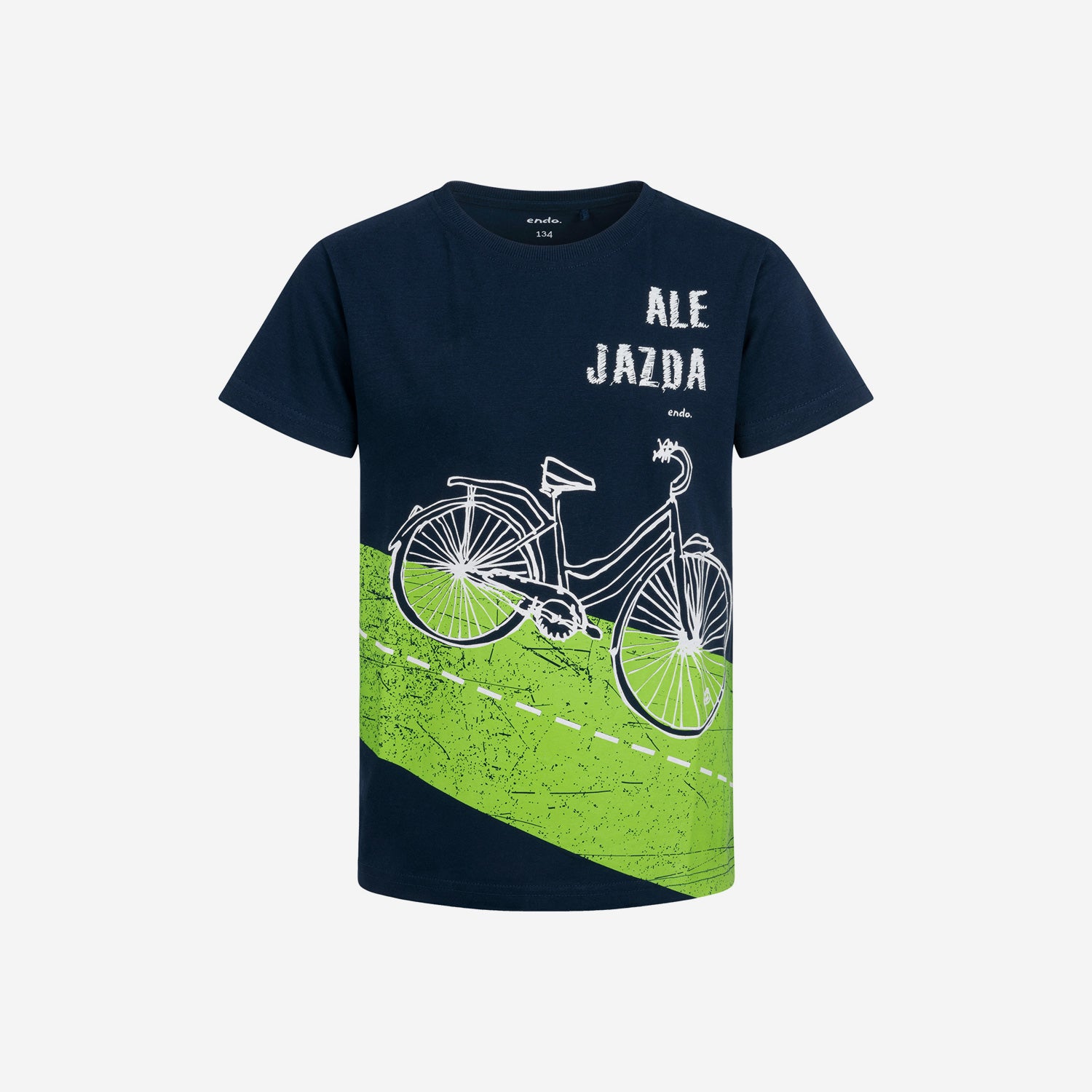 T-shirt z krótkim rękawem dla chłopca, z motywem rowerowym, granatowy 9-13 lat