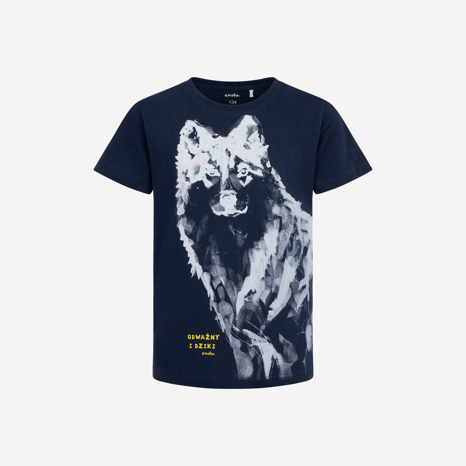 Boy's short-sleeved wolf T-shirt, navy blue, 9-13 years old