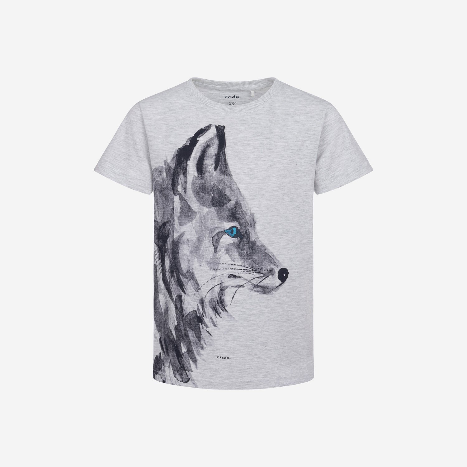 Męski t-shirt z krótkim rękawem, z wilkiem, szary