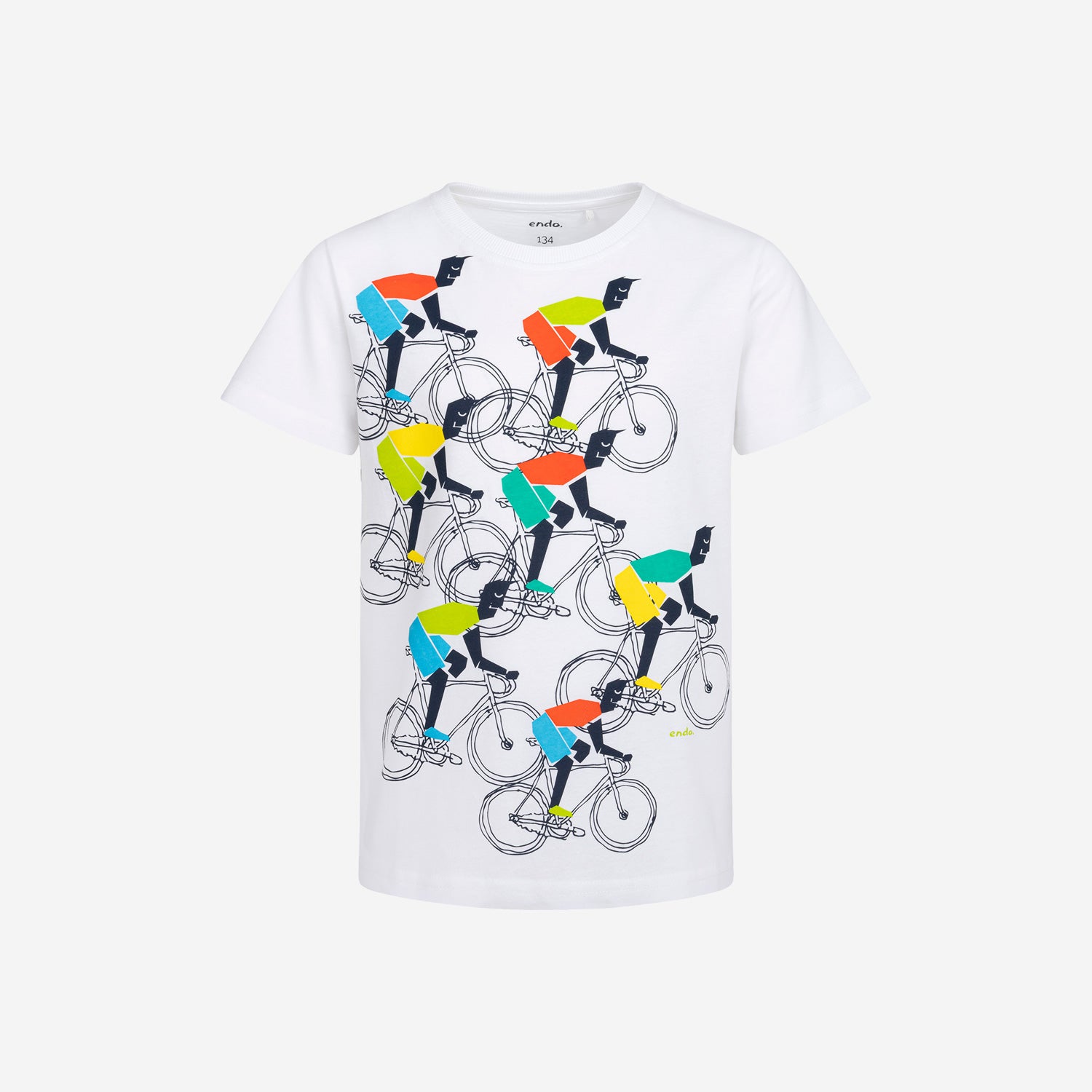 T-shirt z krótkim rękawem dla chłopca, z rowerzystami, biały 9-13 lat