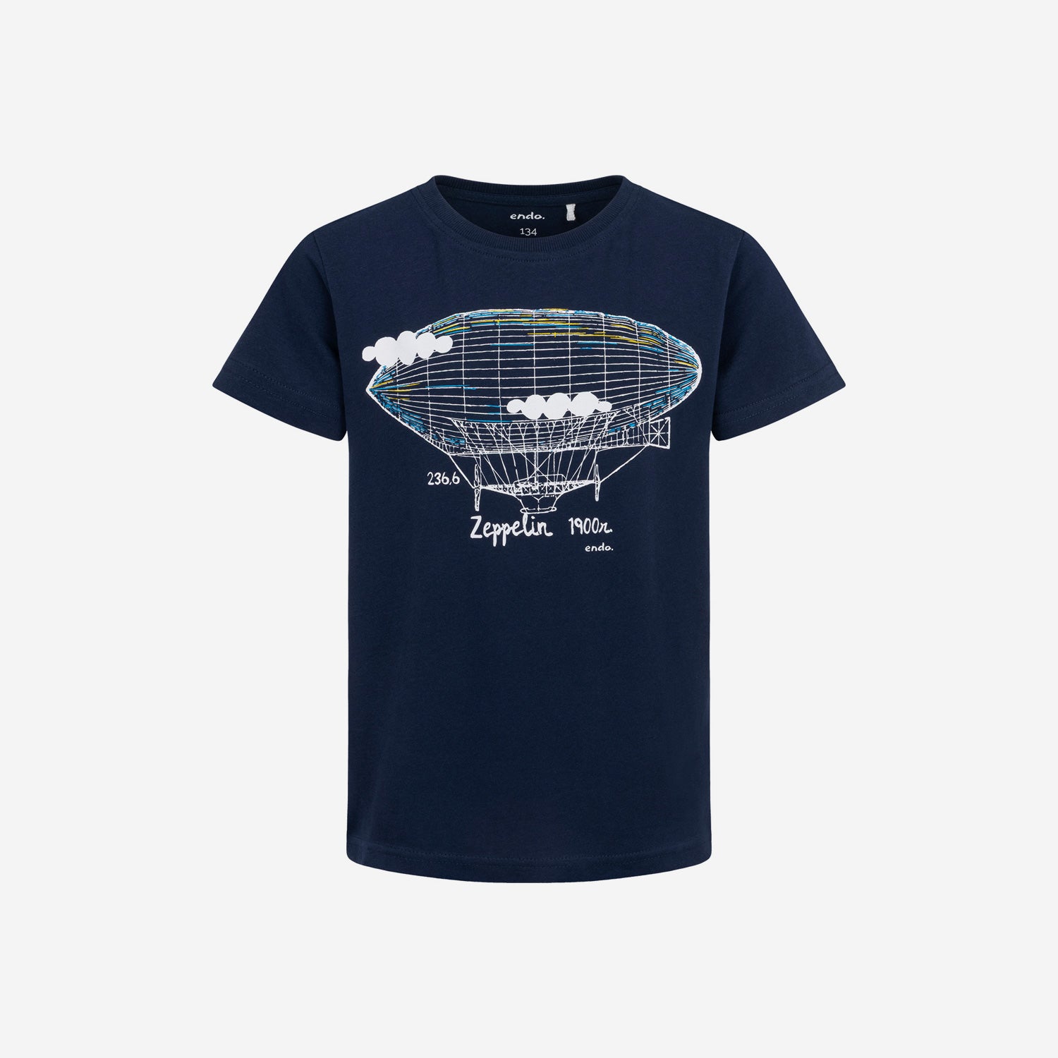 T-shirt z krótkim rękawem dla chłopca, z zeppelinem, granatowy 9-13 lat