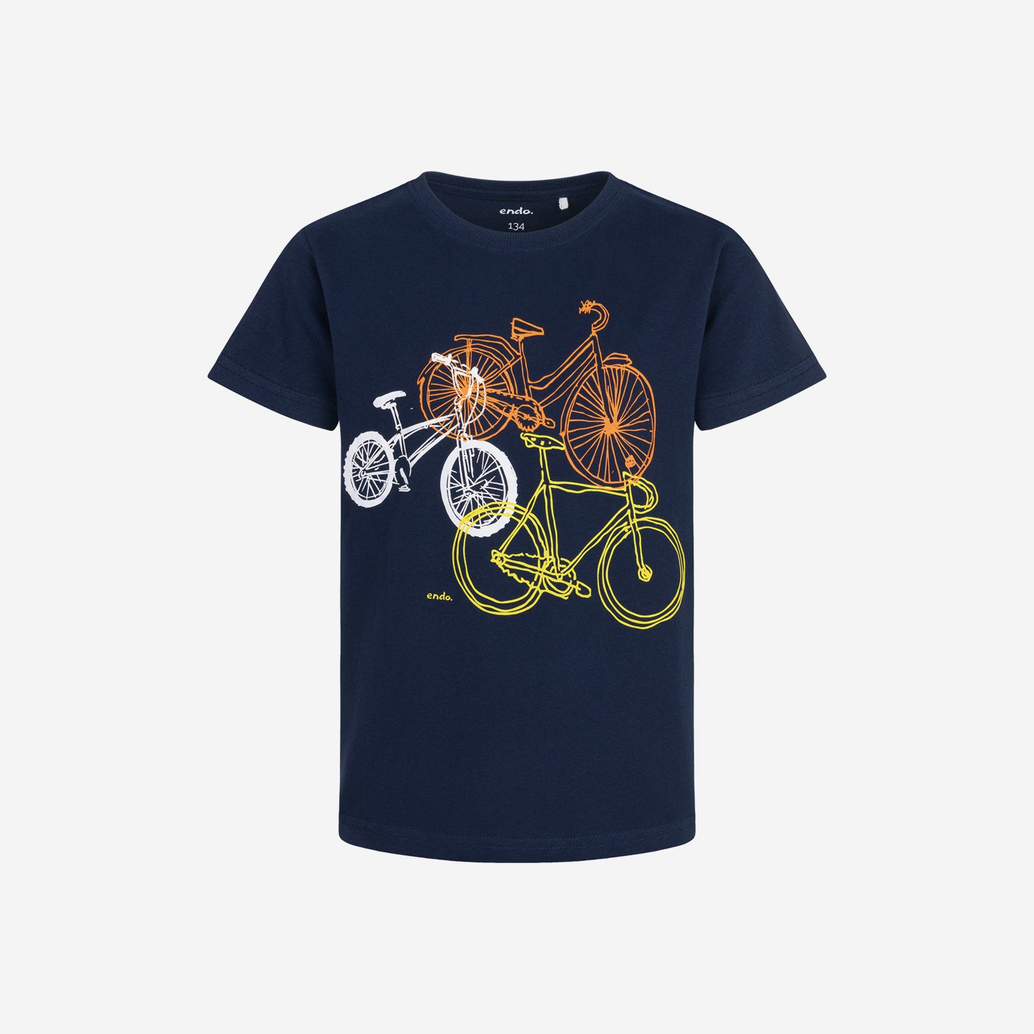T-shirt z krótkim rękawem dla chłopca, z rowerami, granatowy 9-13 lat
