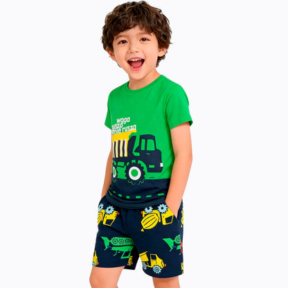Boy's shorts with vehicles, navy blue, 3-8 years old