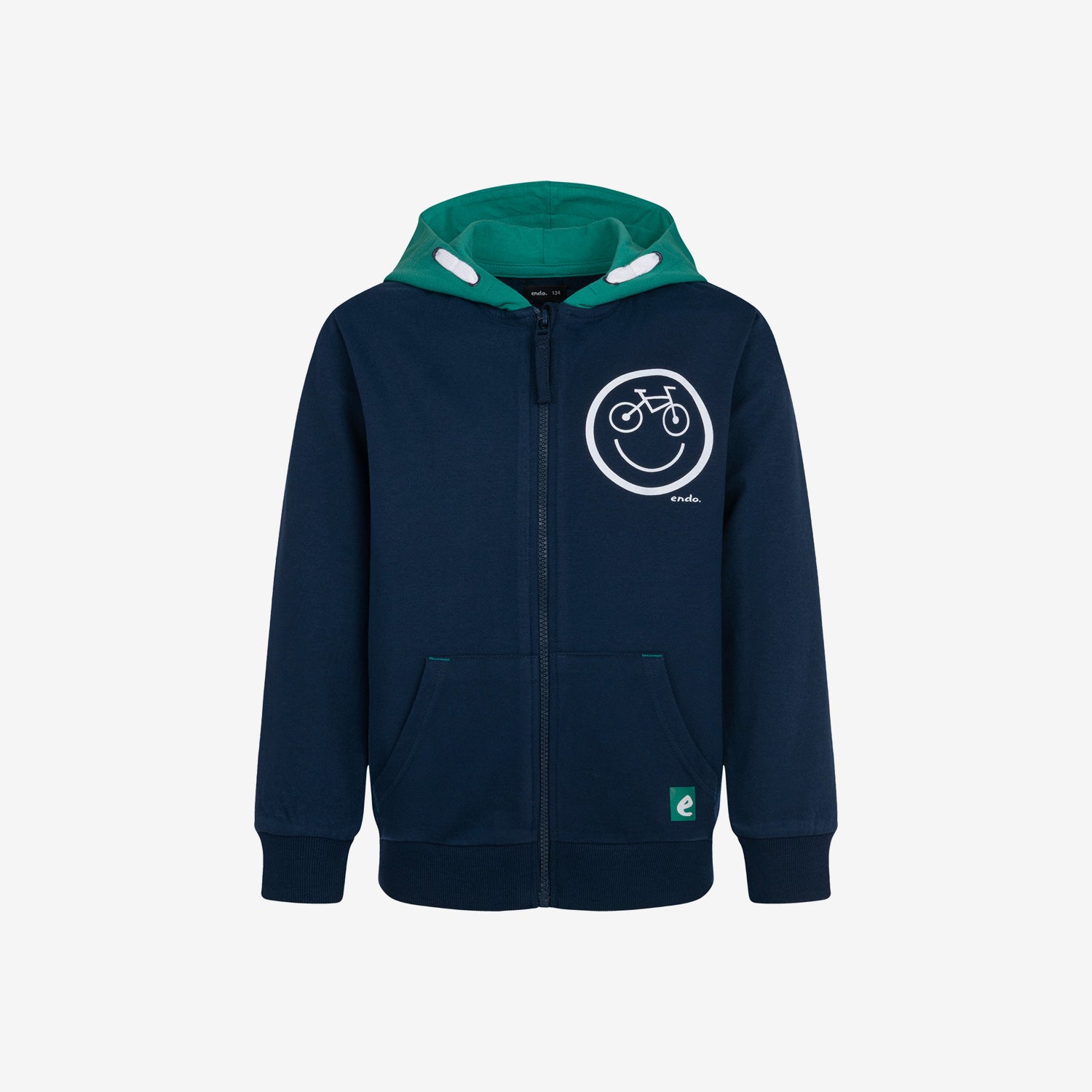 Boy's zip-up hoodie with a bicycle motif, navy blue, 3-8 years old