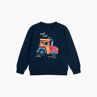 Bluza dresowa dla chłopca, z traktorem, granatowa 2-6 lat