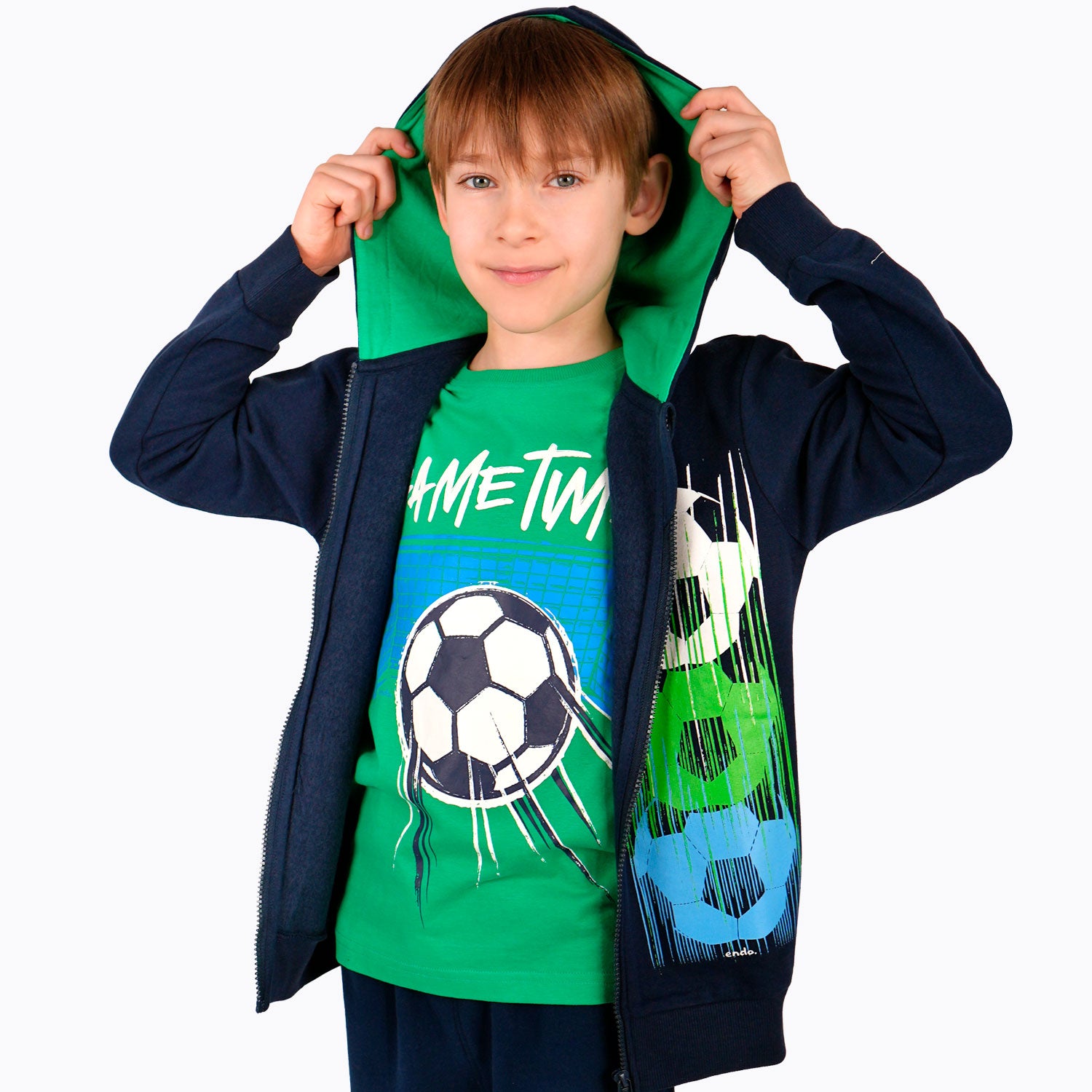 Bluza z kapturem dla chłopca, z motywem piłkarskim, granatowa 9-13 lat