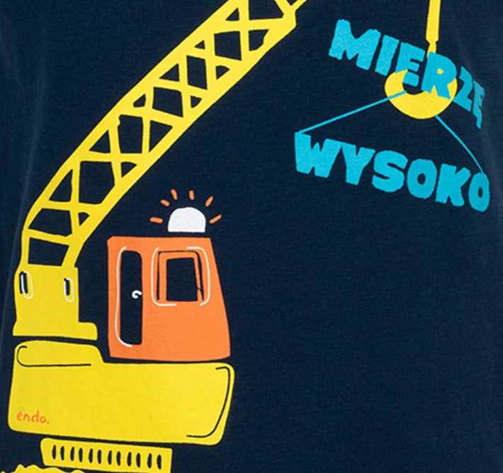 T-shirt z krótkim rękawem dla chłopca, z koparką, granatowy 2-7 lat