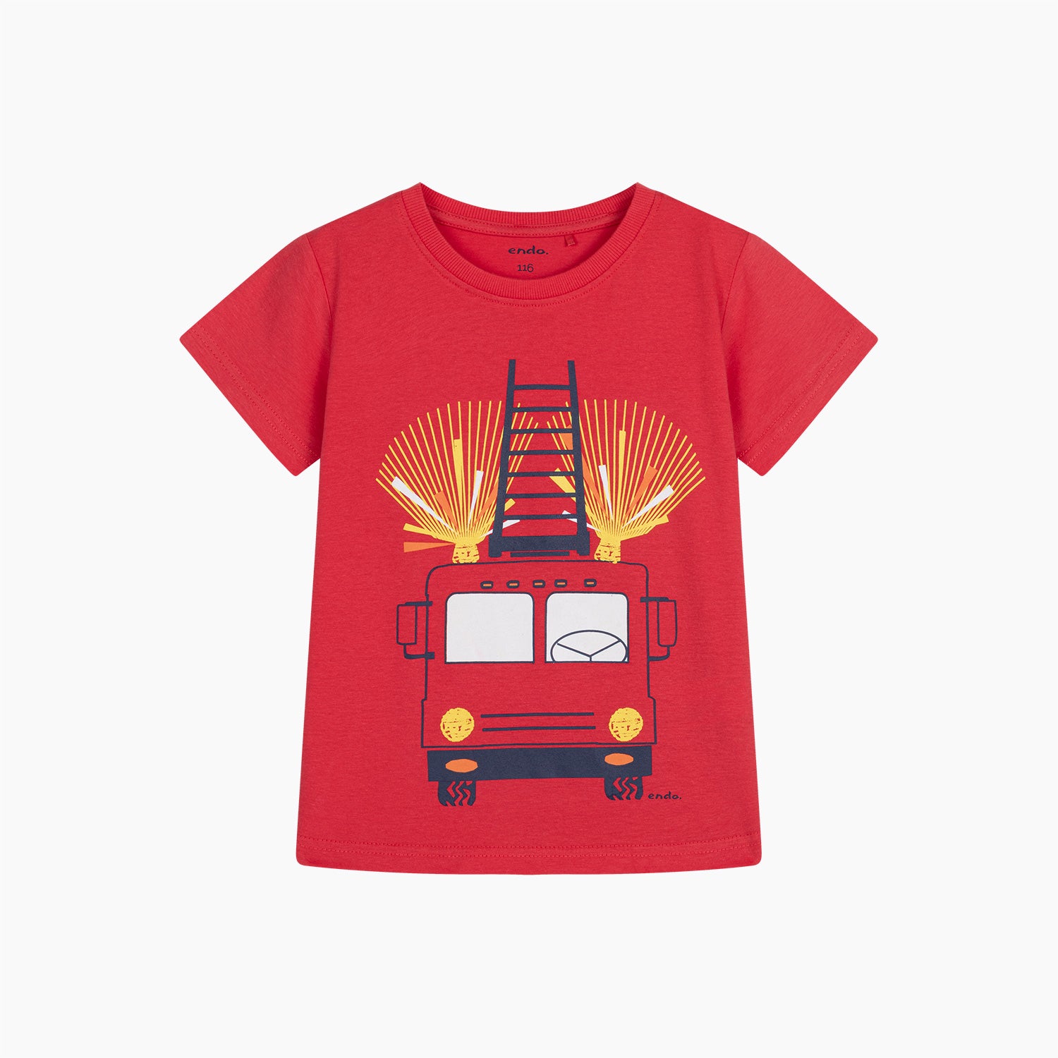 T-shirt z krótkim rękawem dla chłopca, z wozem strażackim, czerwony 2-6 lat