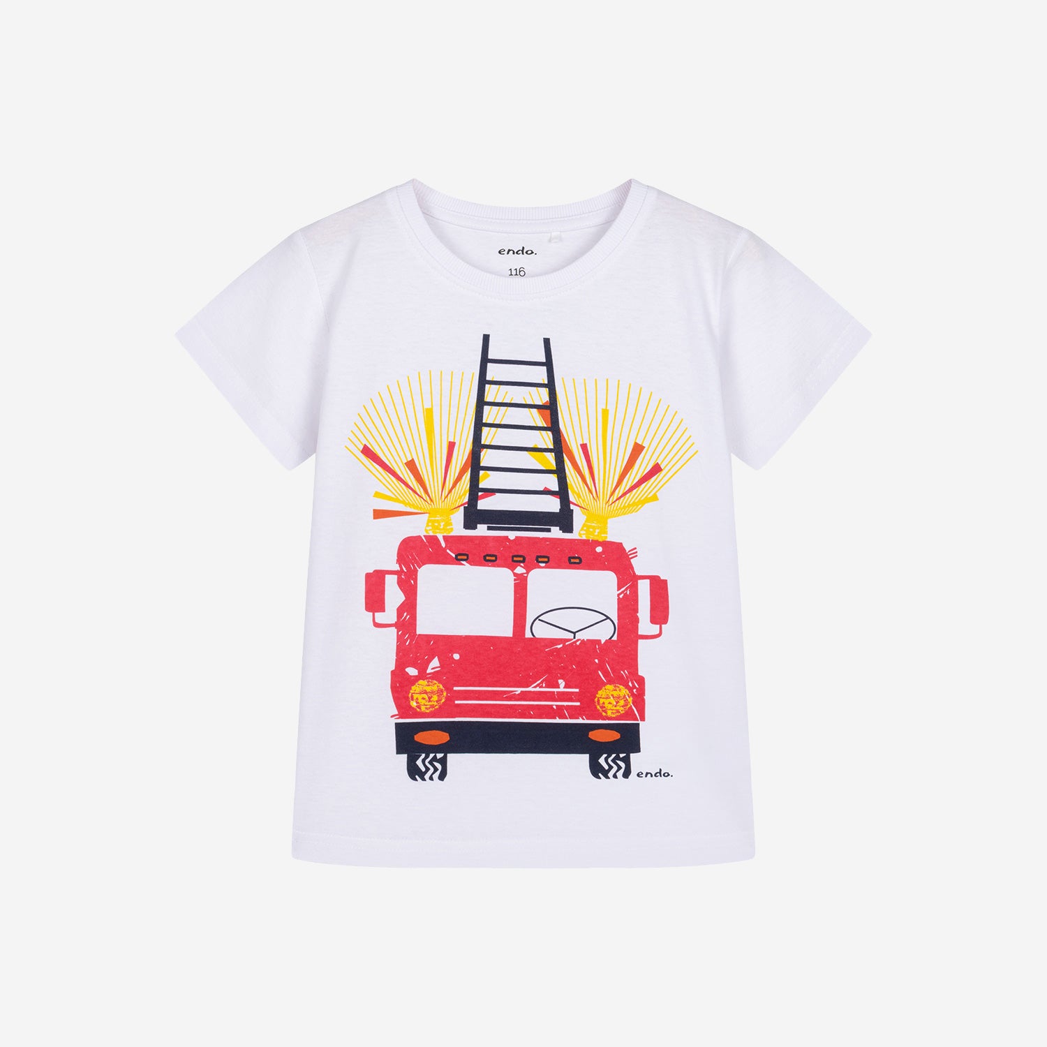 T-shirt z krótkim rękawem dla chłopca, z wozem strażackim, biały 2-6 lat