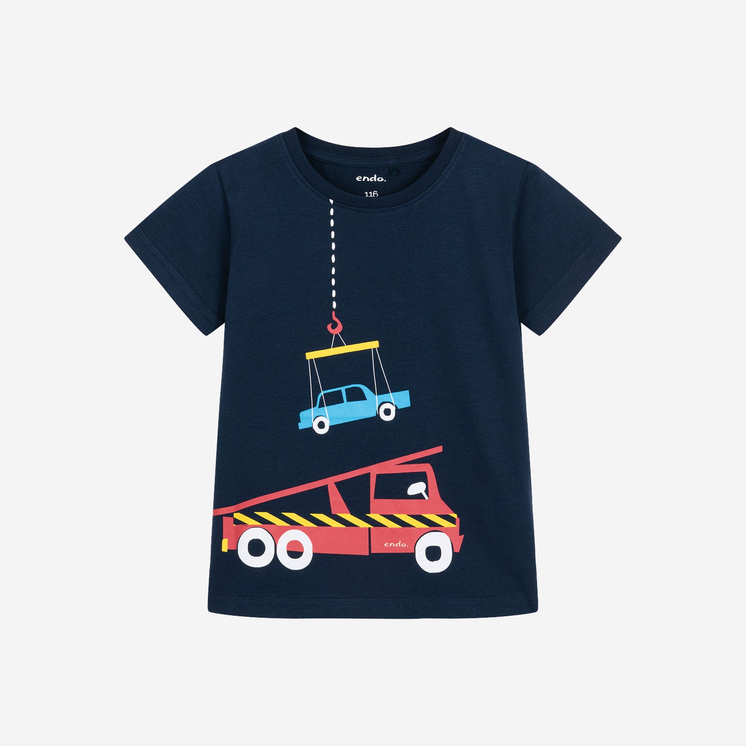 T-shirt z krótkim rękawem dla chłopca, z pojazdami, granatowy 2-7 lat