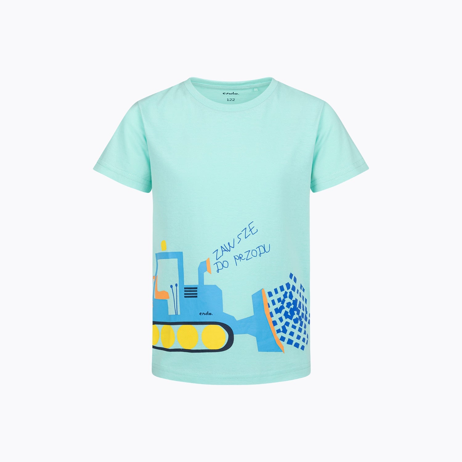 T-shirt z krótkim rękawem dla chłopca 2-7 lat, jasnoniebieski buldożer