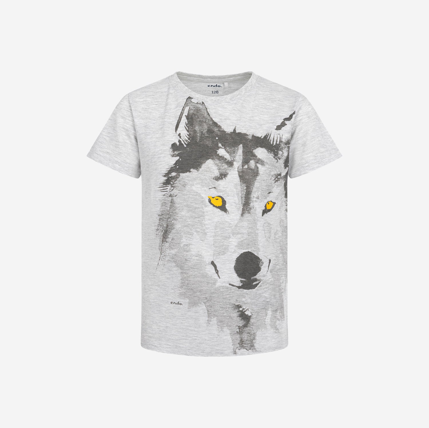 T-shirt z krótkim rękawem dla chłopca, z wilkiem, szary 9-13 lat