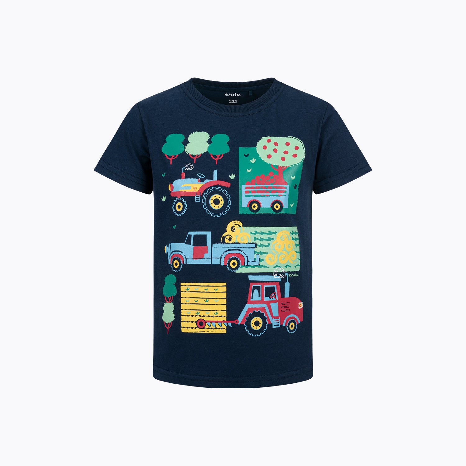 T-shirt z krótkim rękawem dla chłopca, z pojazdami, granatowy 3-7 lat