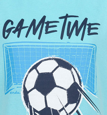 T-shirt z krótkim rękawem dla chłopca, z motywem piłkarskim, niebieski 6-8 lat