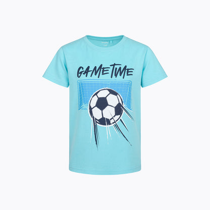 T-shirt z krótkim rękawem dla chłopca, z motywem piłkarskim, niebieski 6-8 lat