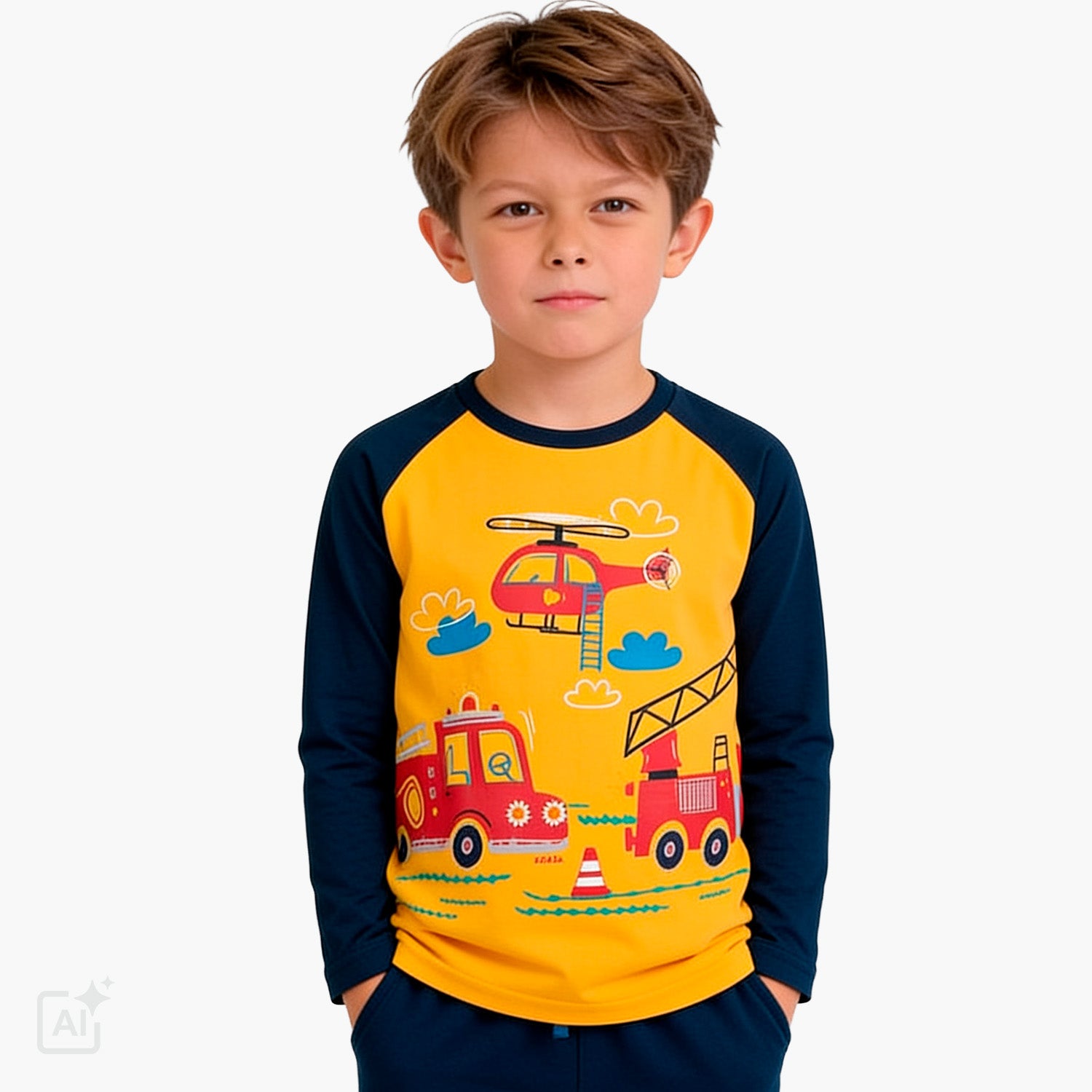 T-shirt z długim rękawem dla chłopca 2-7 lat, pomarańczowy z motywem starżackim