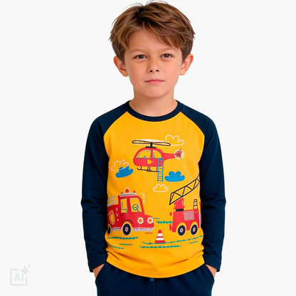 T-shirt z długim rękawem dla chłopca 2-7 lat, pomarańczowy z motywem starżackim