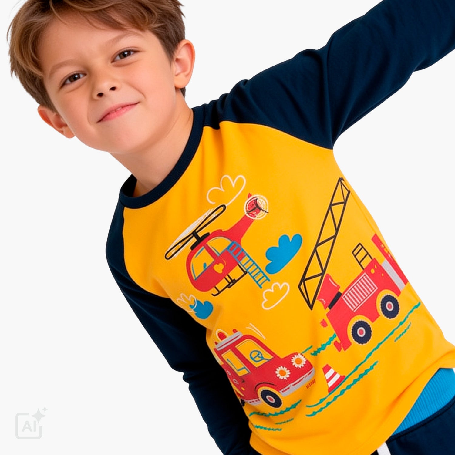 T-shirt z długim rękawem dla chłopca 2-7 lat, pomarańczowy z motywem starżackim