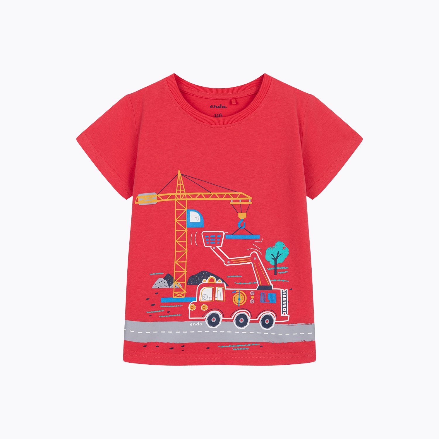 T-shirt z krótkim rękawem dla chłopca, z wozem strażackim, czerwony 3-6 lat