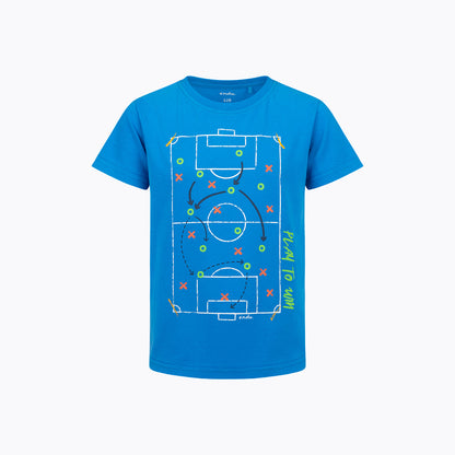 T-shirt z krótkim rękawem dla chłopca, z boiskiem do piłki nożnej, niebieski 5-8 lat