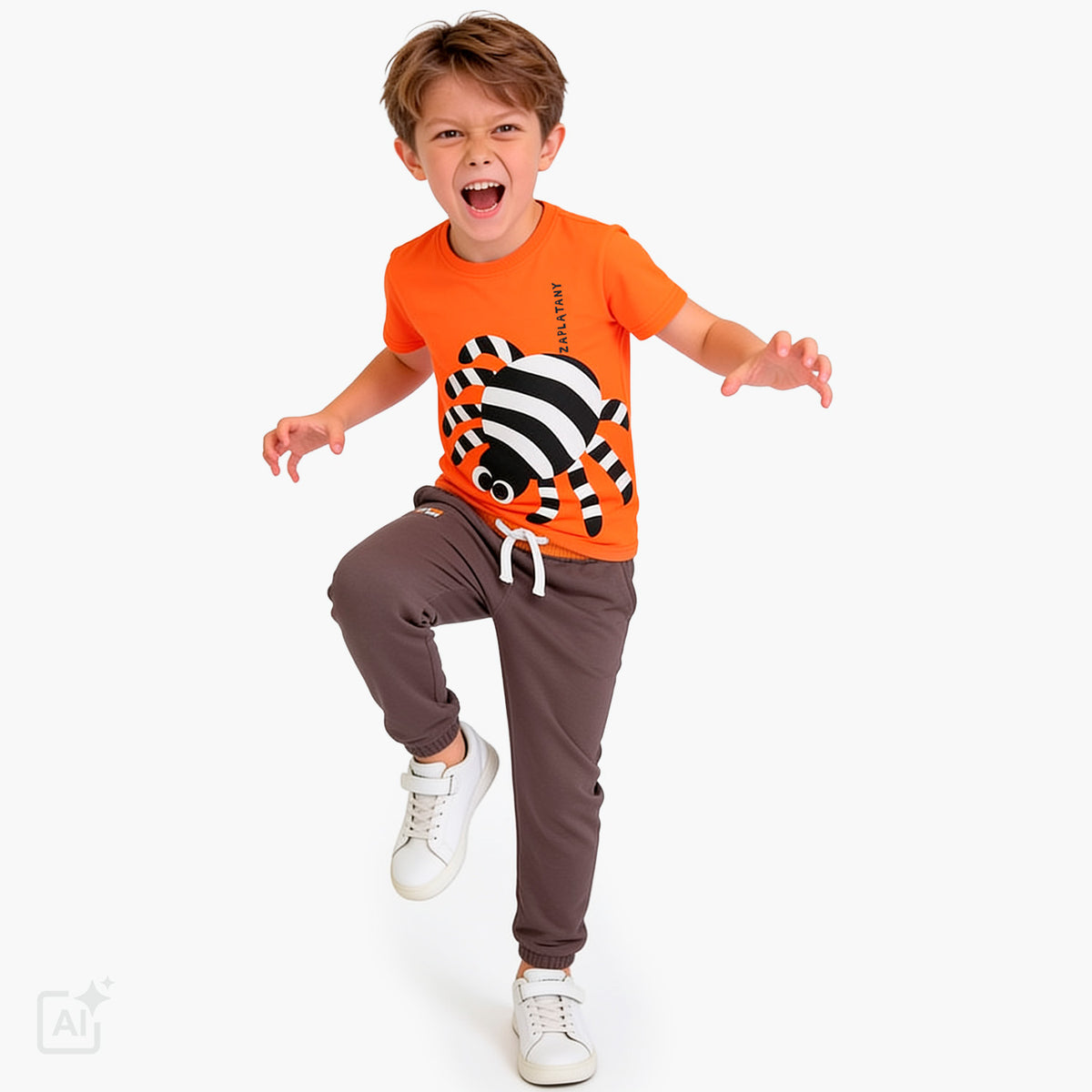 T-shirt z krótkim rękawem dla chłopca 3-8 lat, pomarańczowy