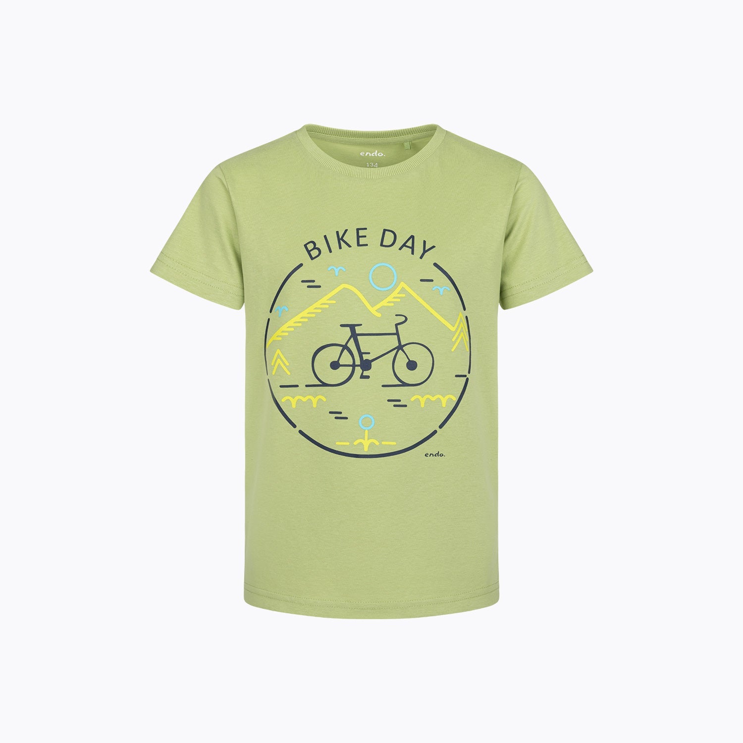 T-shirt z krótkim rękawem dla chłopca 9-13 lat, seledynowy bike day