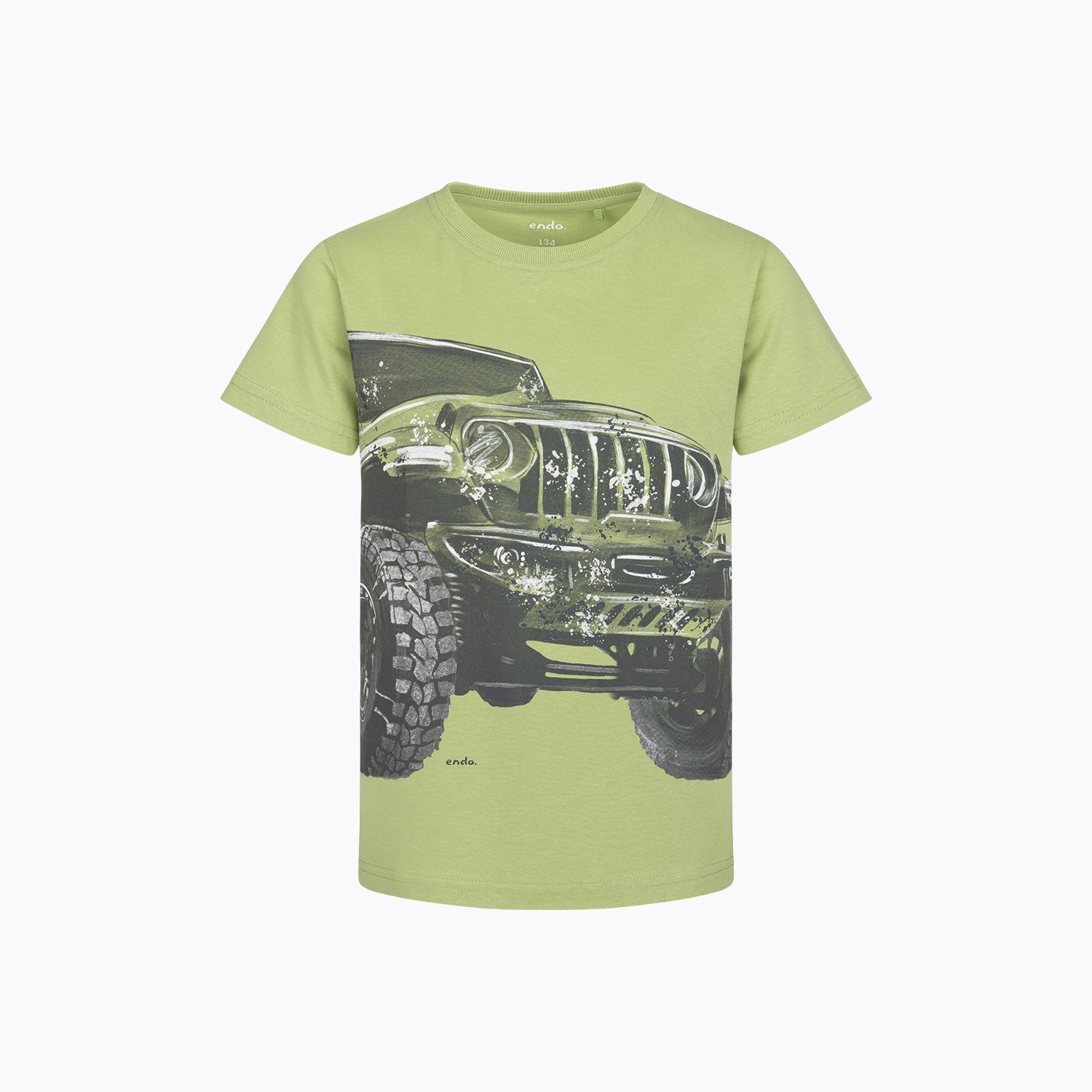 T-shirt z krótkim rękawem dla chłopca 9-13 lat, jasnozielony terenówka
