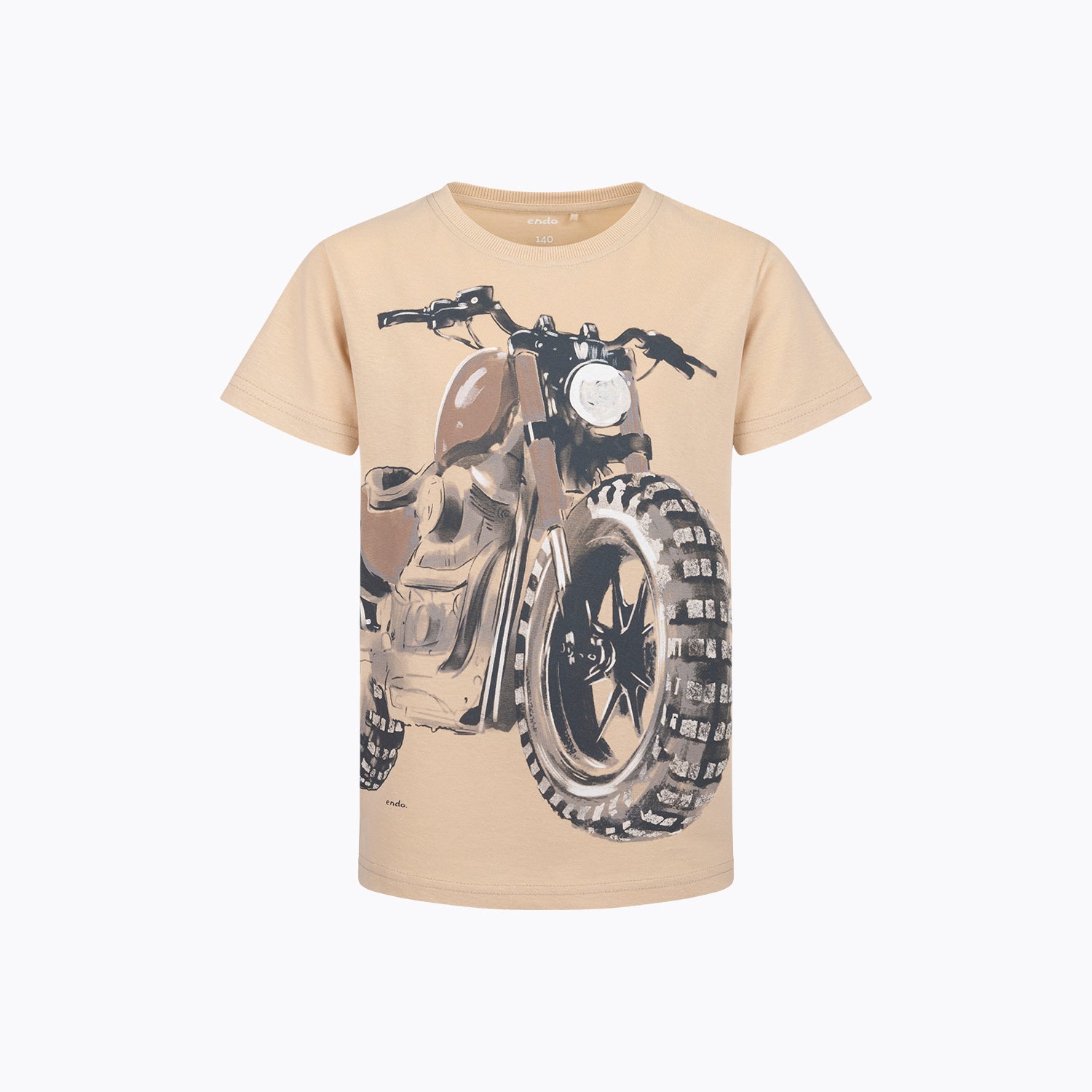 T-shirt z krótkim rękawem dla chłopca, z motocyklem, beżowy 9-13 lat