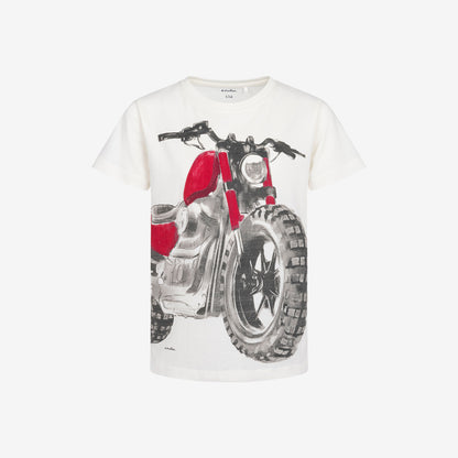 T-shirt z krótkim rękawem dla chłopca, z motocyklem, biały 9-13 lat