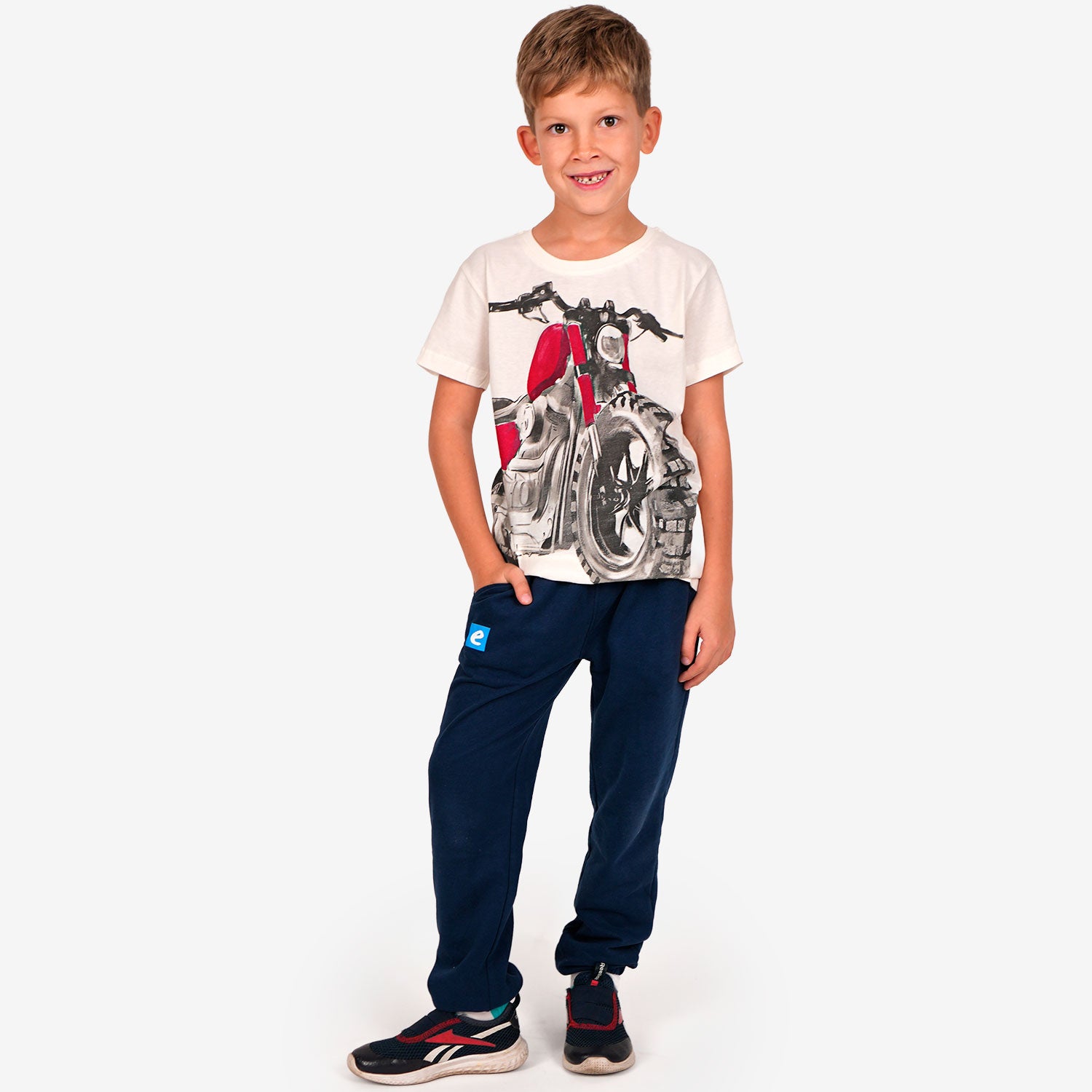 T-shirt z krótkim rękawem dla chłopca, z motocyklem, biały 9-13 lat