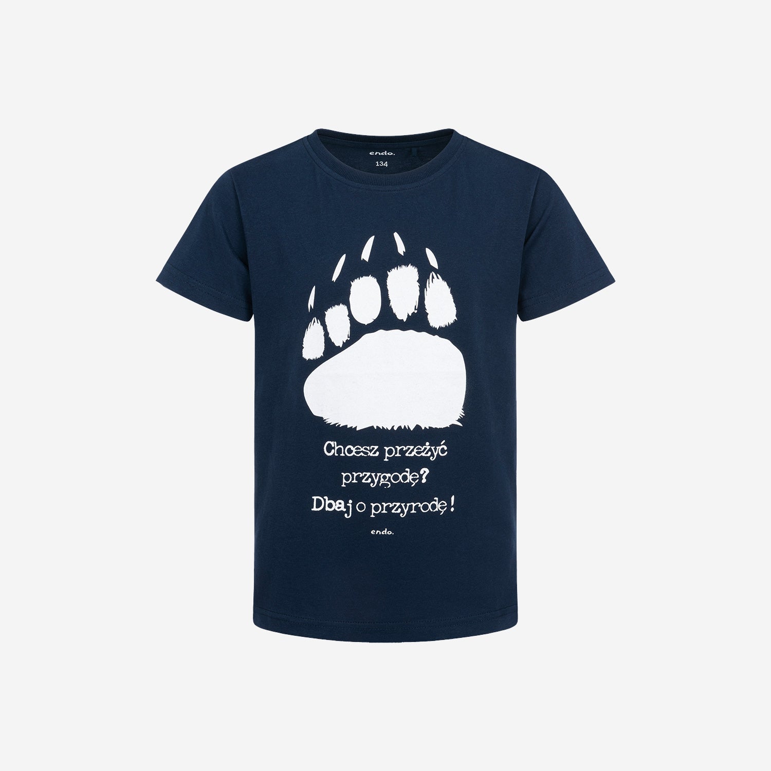Męski t-shirt z krótkim rękawem, z łapą niedźwiedzia, granatowy