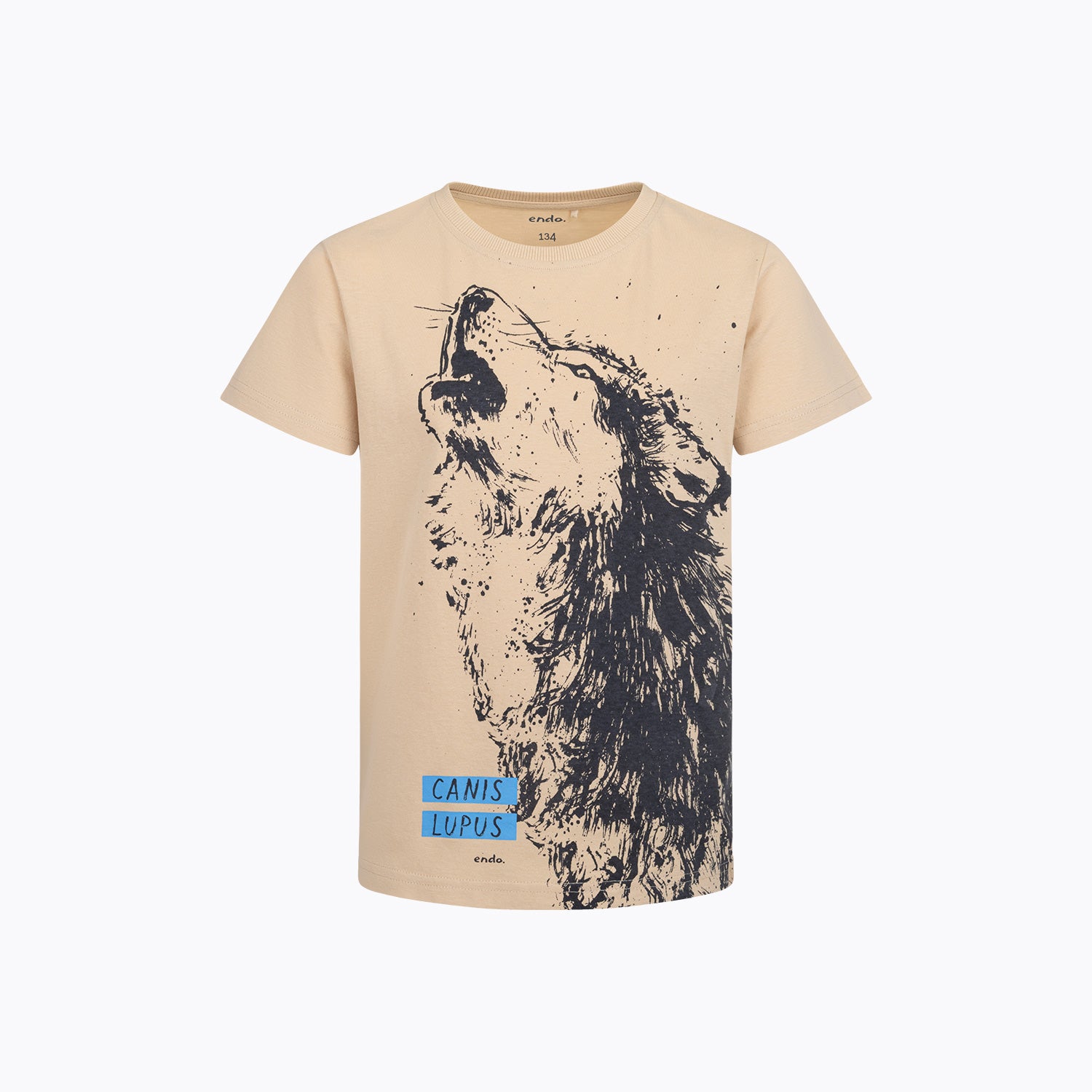 T-shirt z krótkim z rękawem dla chłopca, z wilkiem, beżowy 9-13 lat